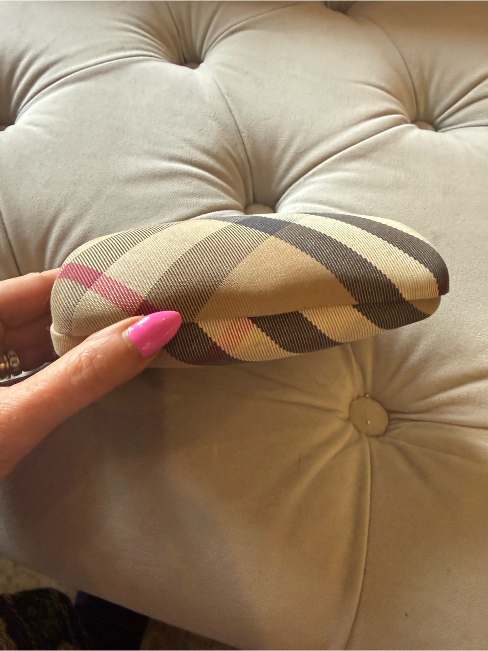 Burberry Beige Check Sunglasses Case with Black & Red Accents
